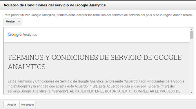 Condiciones de servicio Google Analytics