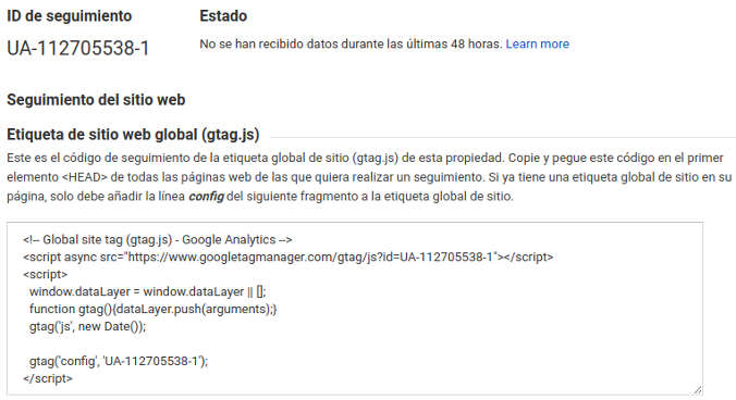 Codigo de seguimiento Google Analytics